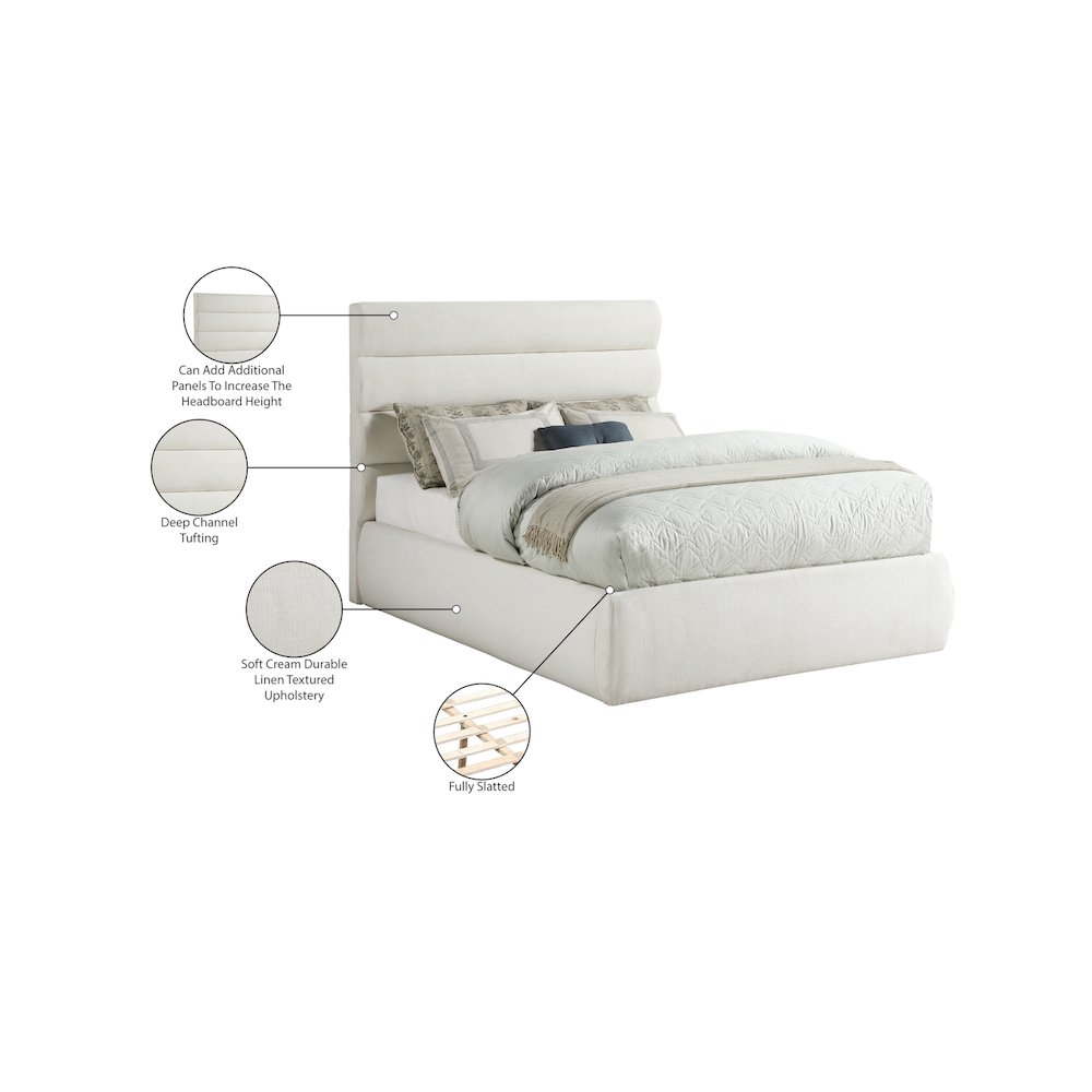 Adam Cream Linen Textured Fabric Full Bed. Picture 9