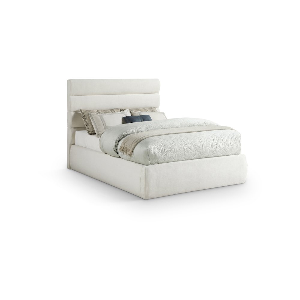 Adam Cream Linen Textured Fabric Full Bed. Picture 1