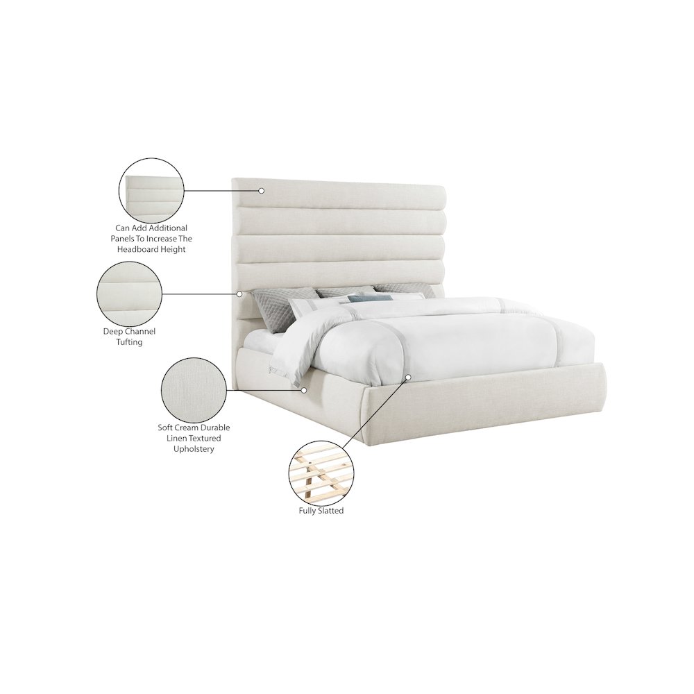 Adam Cream Linen Textured Fabric King Bed. Picture 9