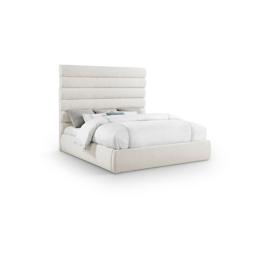 Adam Cream Linen Textured Fabric King Bed. Picture 1