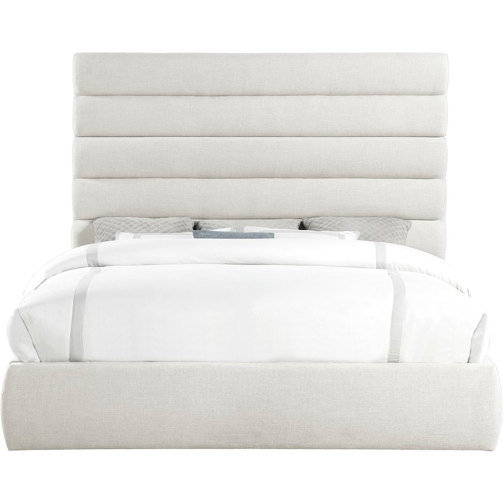 Adam Cream Linen Textured Fabric King Bed. Picture 2