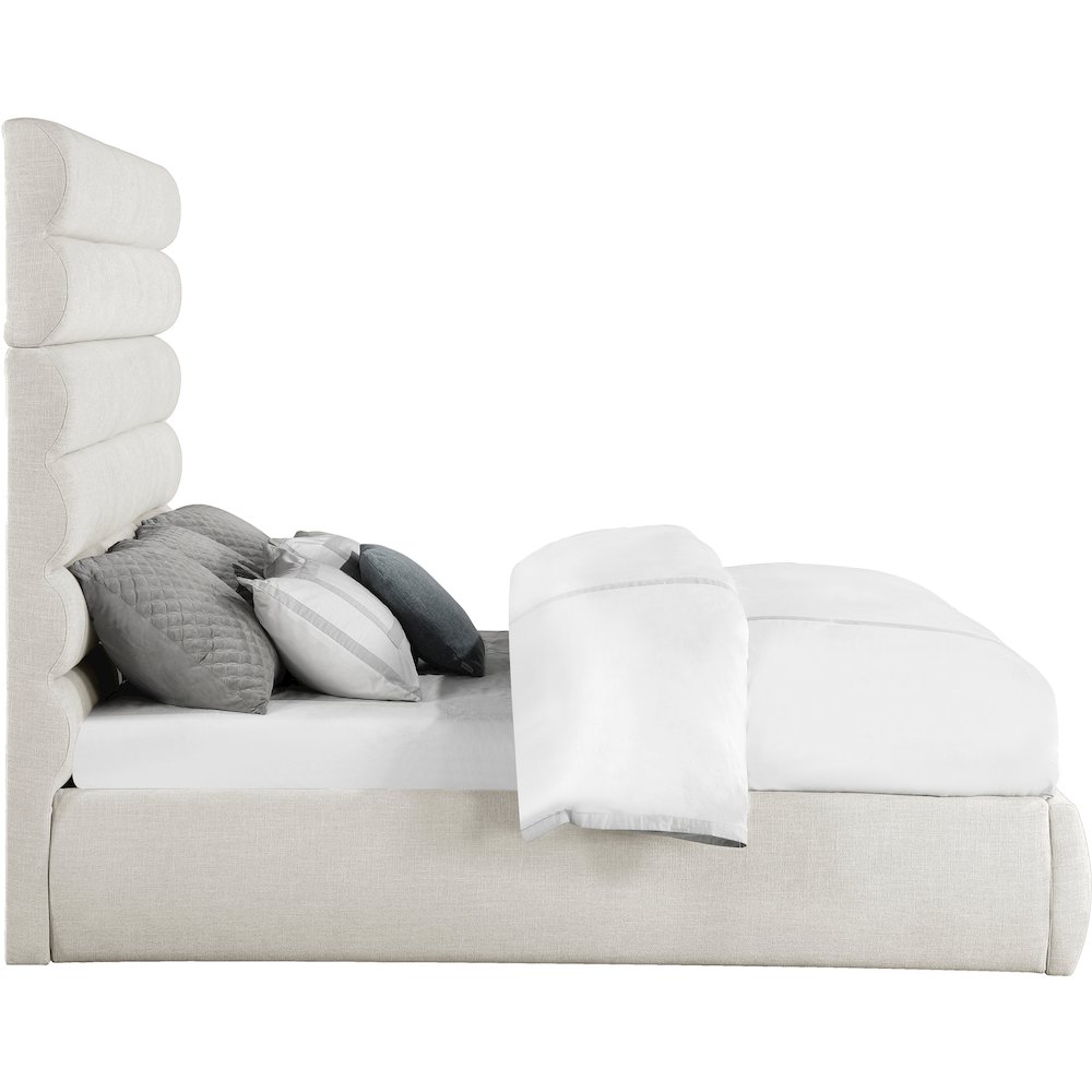 Adam Cream Linen Textured Fabric King Bed. Picture 3