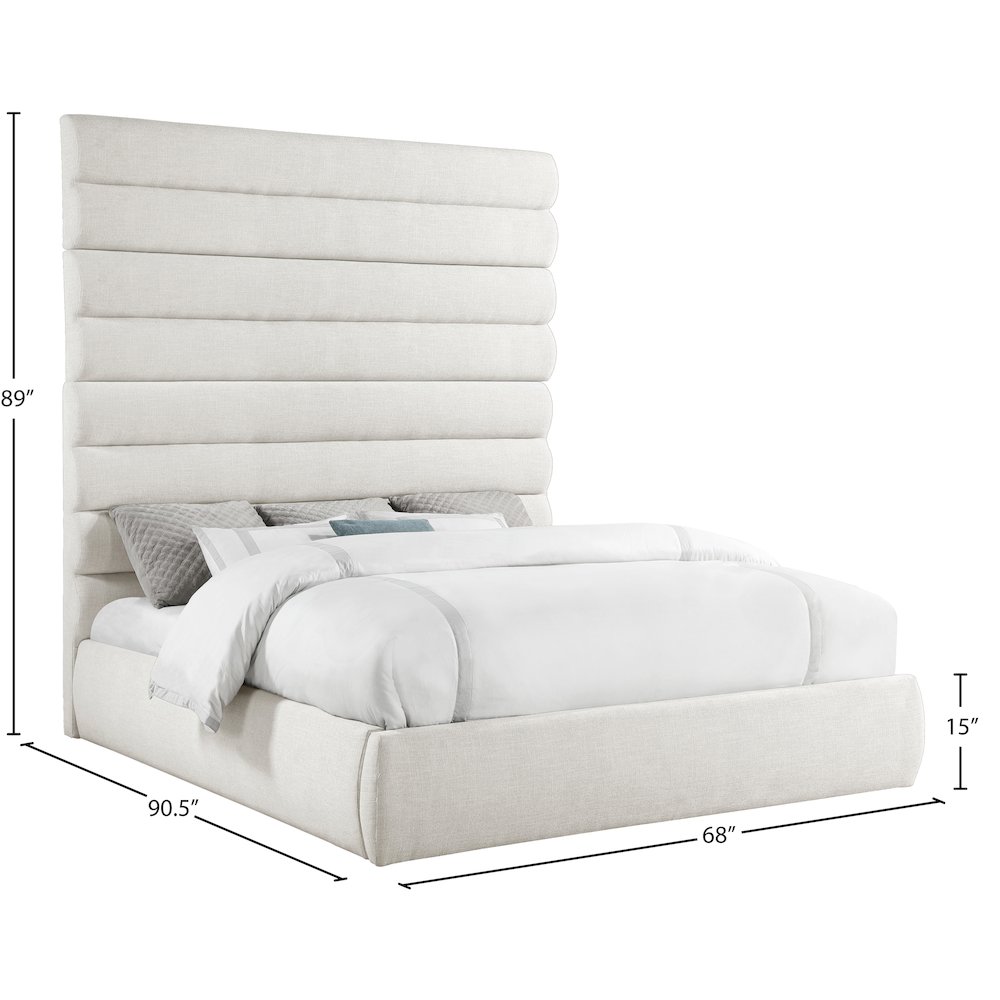 Adam Cream Linen Textured Fabric King Bed. Picture 8