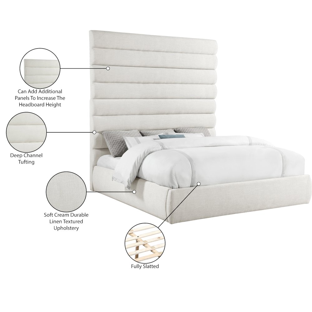 Adam Cream Linen Textured Fabric King Bed. Picture 9