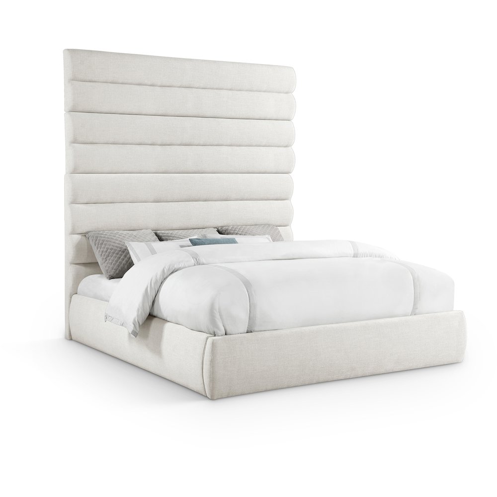 Adam Cream Linen Textured Fabric King Bed. Picture 1