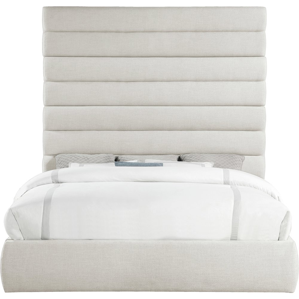 Adam Cream Linen Textured Fabric King Bed. Picture 2