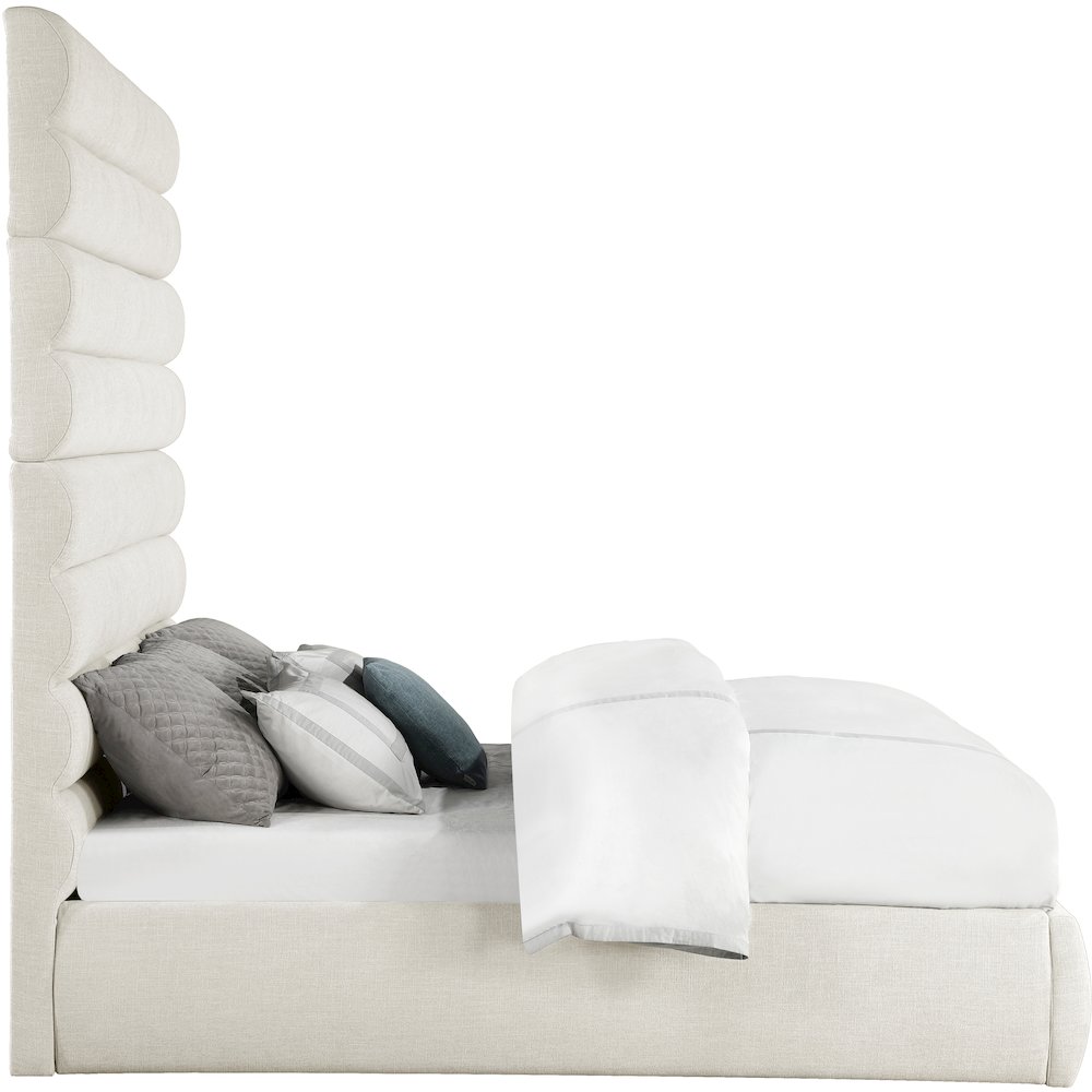 Adam Cream Linen Textured Fabric King Bed. Picture 3