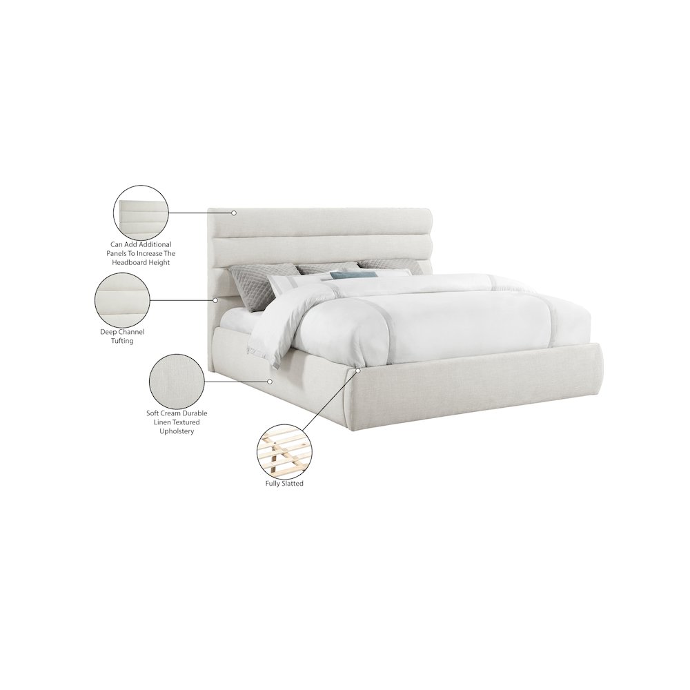 Adam Cream Linen Textured Fabric King Bed. Picture 9