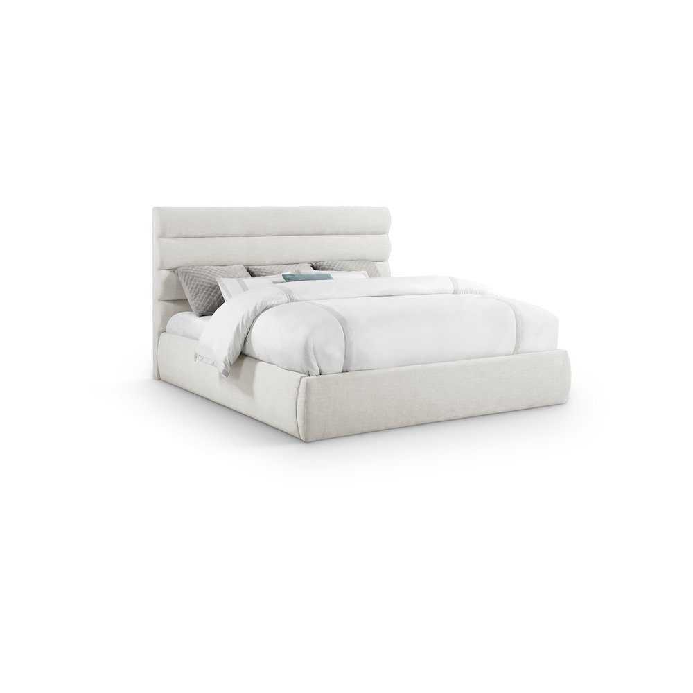 Adam Cream Linen Textured Fabric King Bed. Picture 1