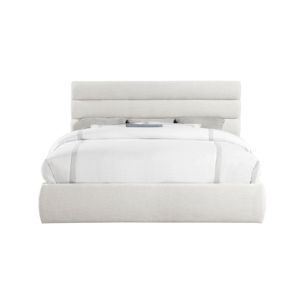 Adam Cream Linen Textured Fabric King Bed. Picture 2