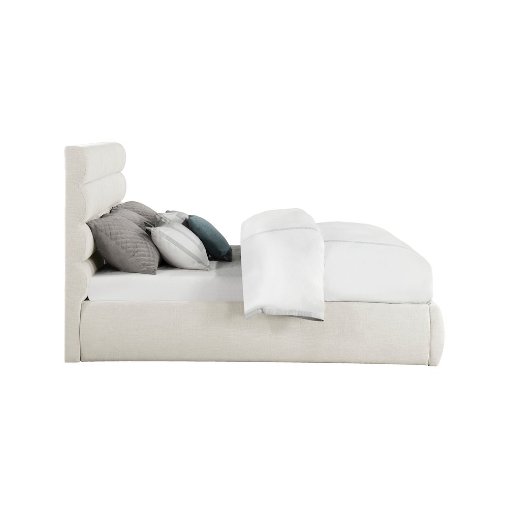 Adam Cream Linen Textured Fabric King Bed. Picture 3