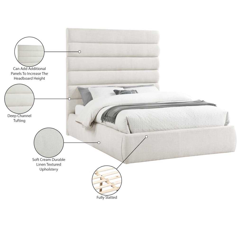 Adam Cream Linen Textured Fabric Queen Bed. Picture 9