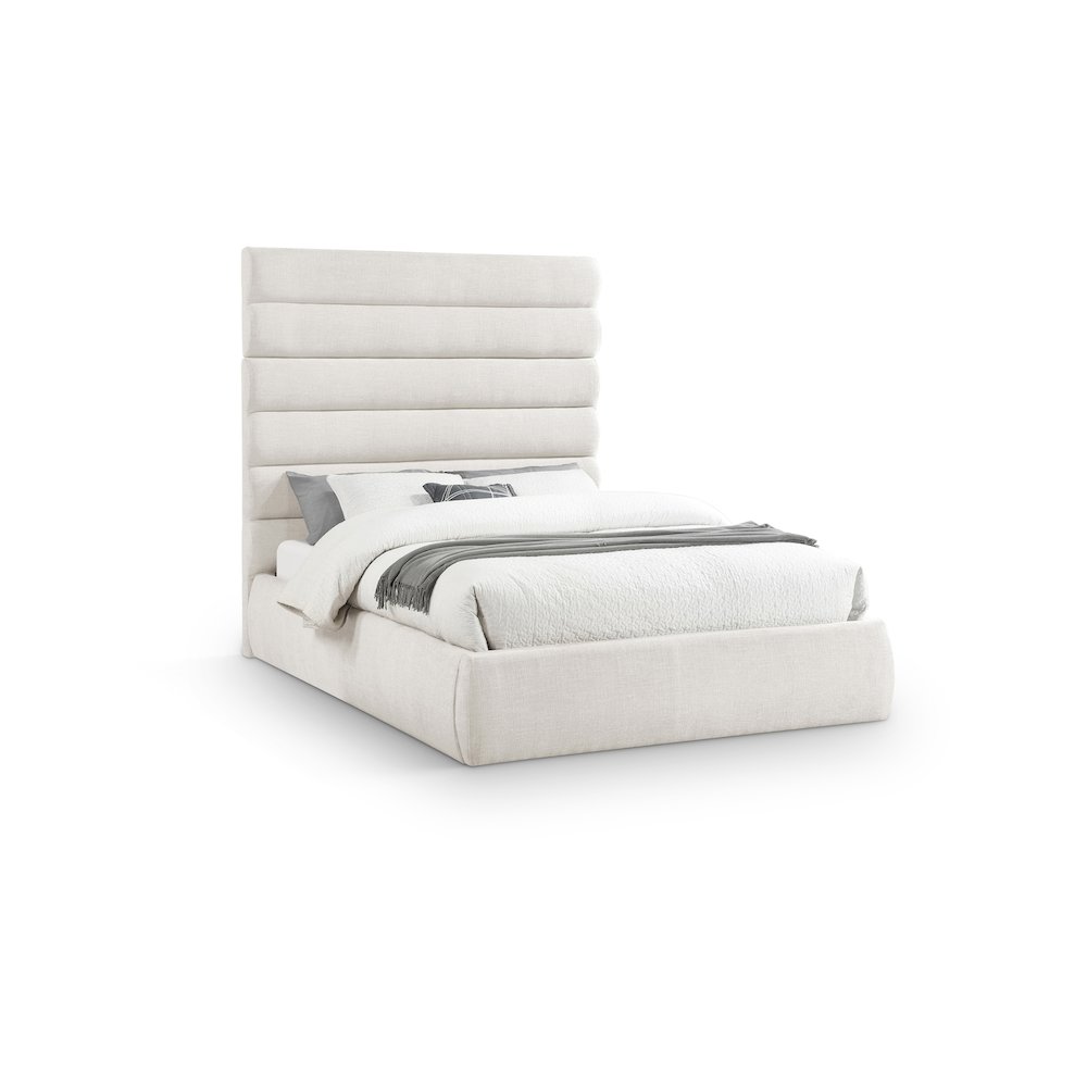 Adam Cream Linen Textured Fabric Queen Bed. Picture 1