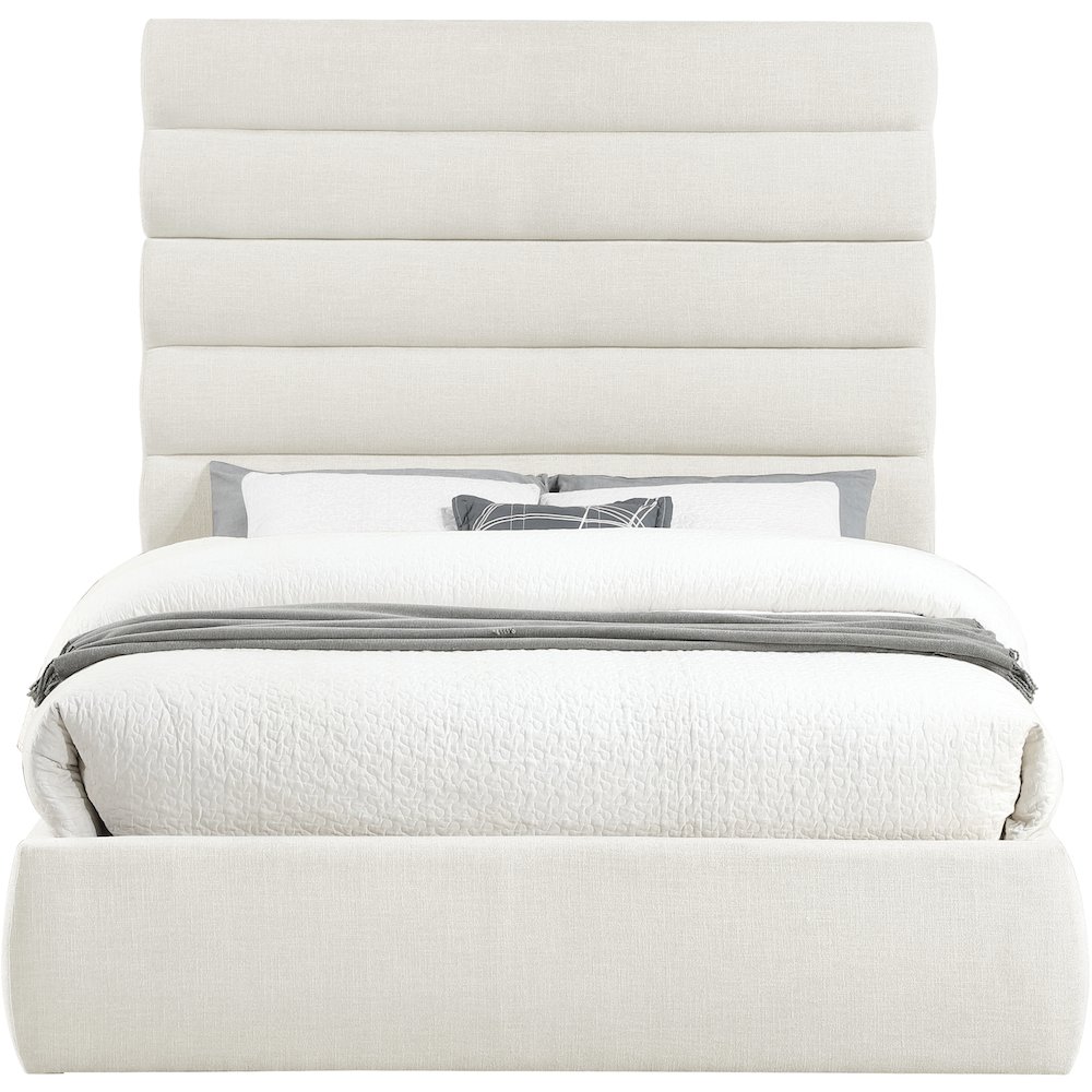Adam Cream Linen Textured Fabric Queen Bed. Picture 2