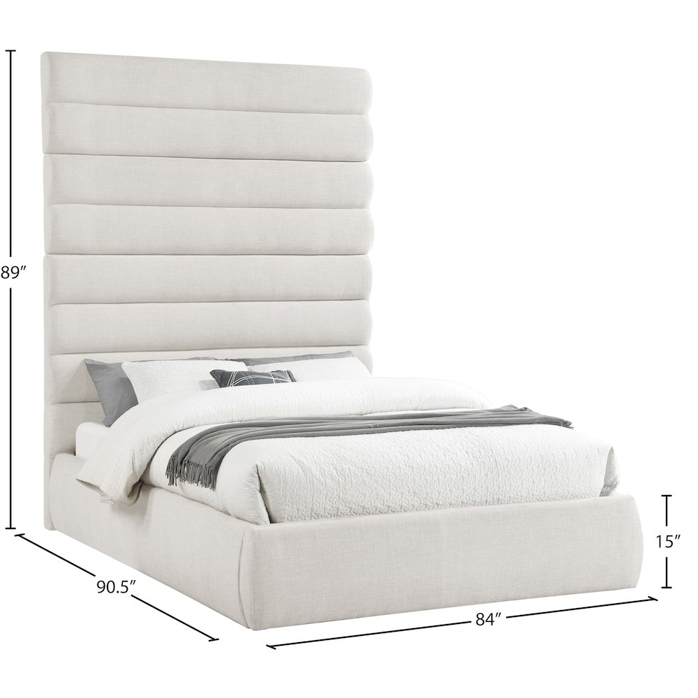 Adam Cream Linen Textured Fabric Queen Bed. Picture 8