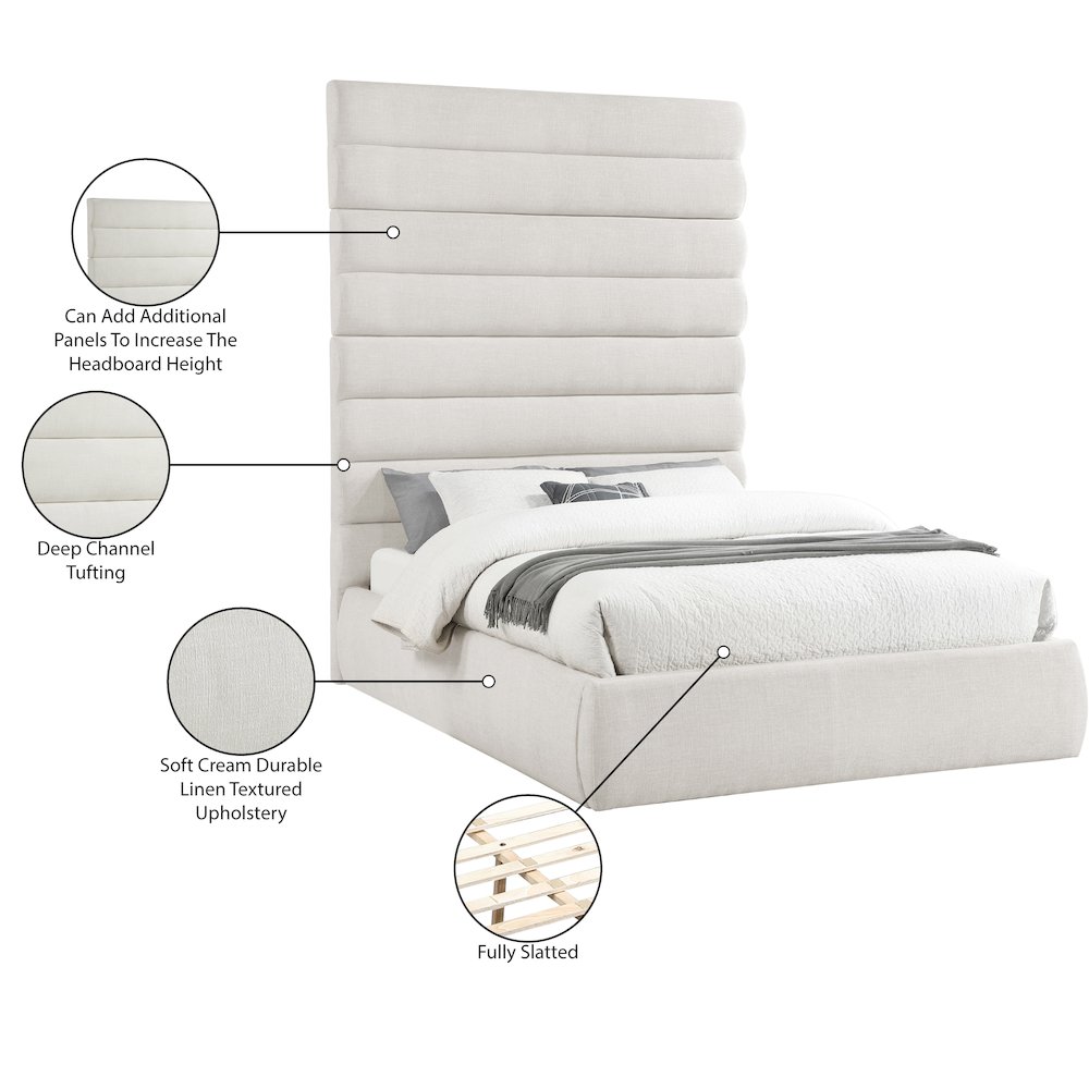 Adam Cream Linen Textured Fabric Queen Bed. Picture 9