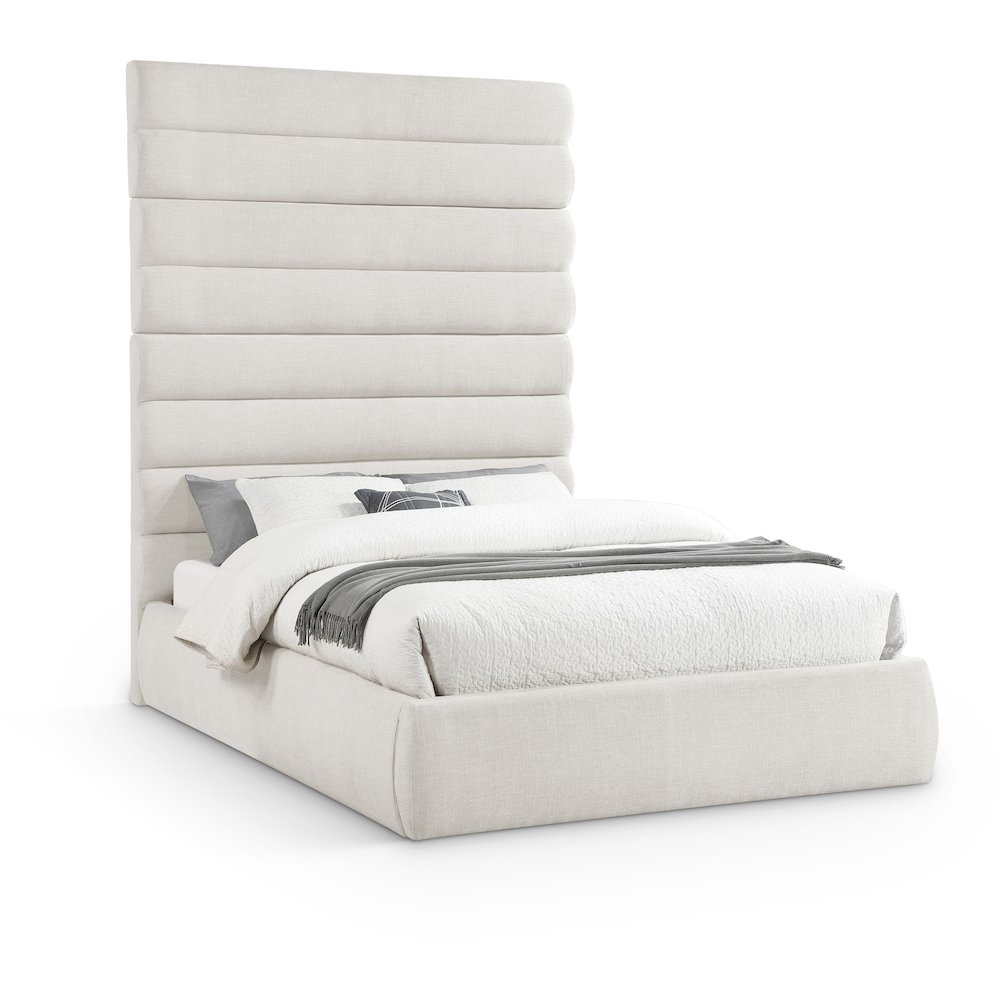 Adam Cream Linen Textured Fabric Queen Bed. Picture 1