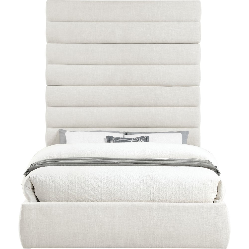 Adam Cream Linen Textured Fabric Queen Bed. Picture 2