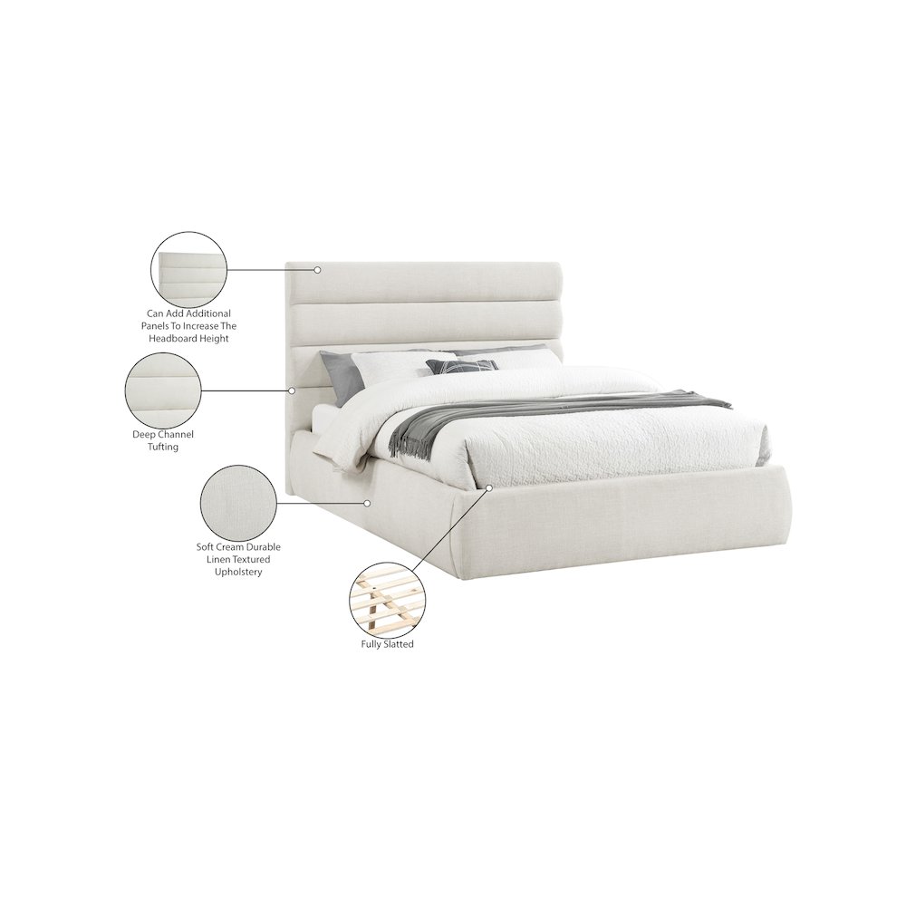 Adam Cream Linen Textured Fabric Queen Bed. Picture 9