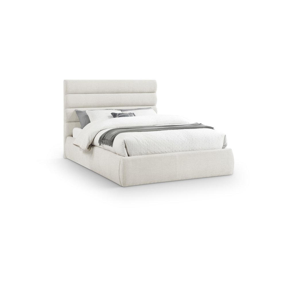 Adam Cream Linen Textured Fabric Queen Bed. Picture 1
