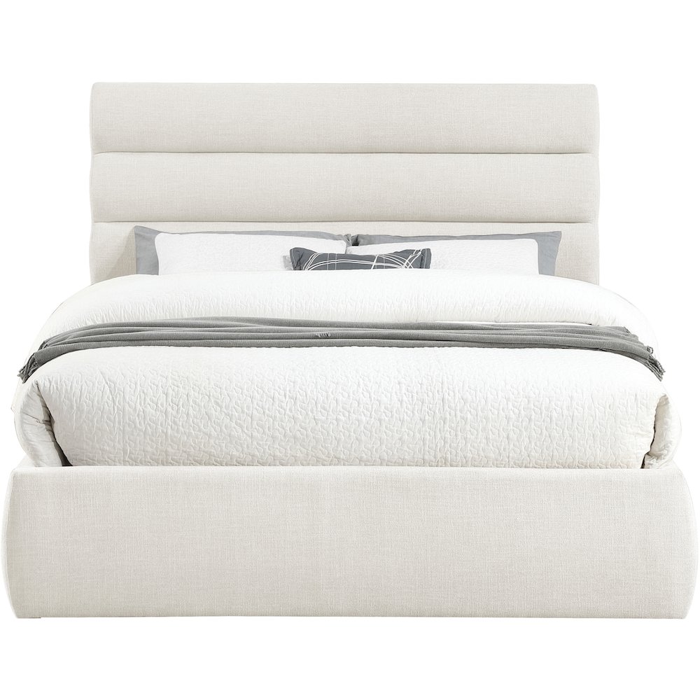 Adam Cream Linen Textured Fabric Queen Bed. Picture 2