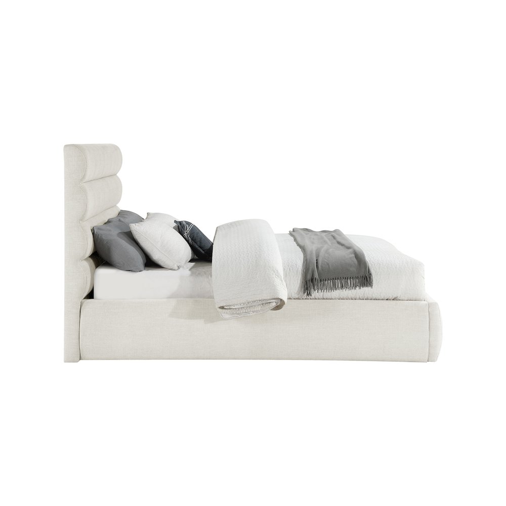 Adam Cream Linen Textured Fabric Queen Bed. Picture 3