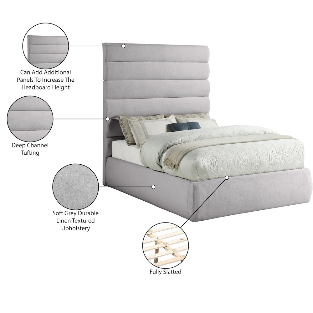 Adam Grey Linen Textured Fabric Full Bed. Picture 9