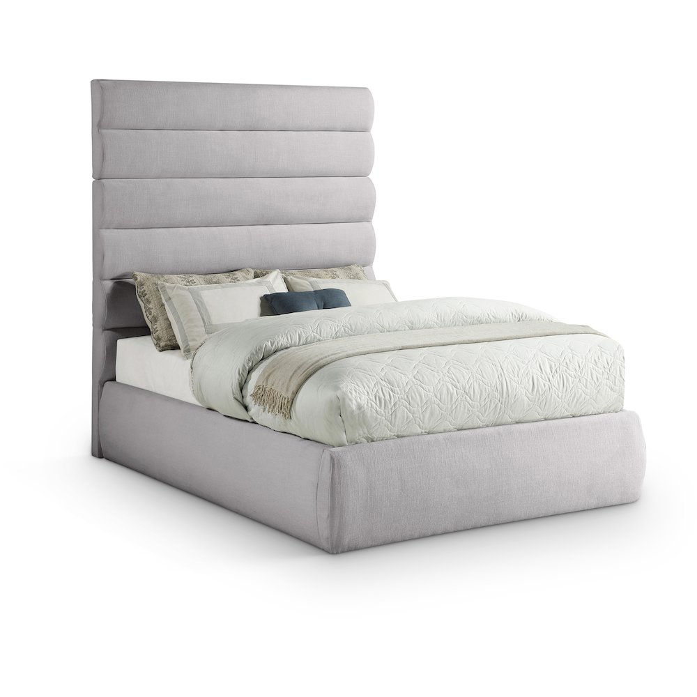 Adam Grey Linen Textured Fabric Full Bed. Picture 1