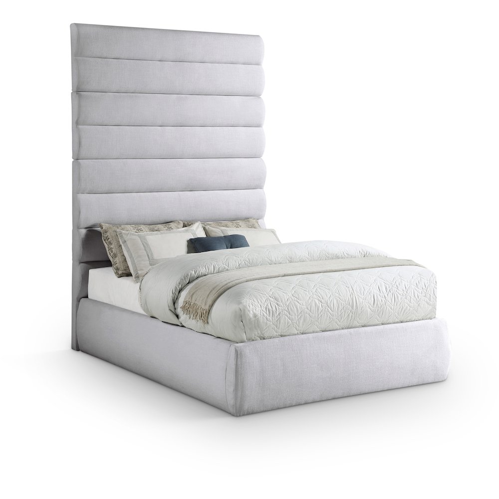 Adam Grey Linen Textured Fabric Full Bed. Picture 1