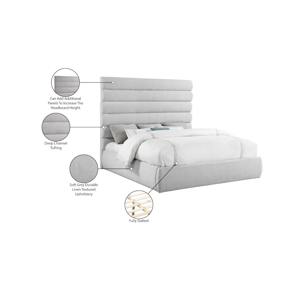 Adam Grey Linen Textured Fabric King Bed. Picture 9
