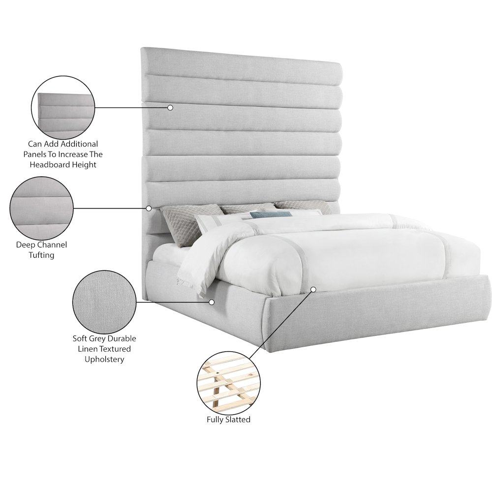 Adam Grey Linen Textured Fabric King Bed. Picture 9