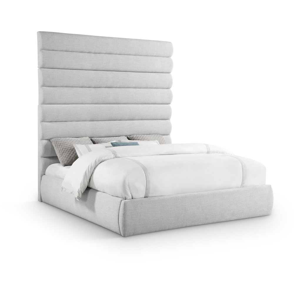 Adam Grey Linen Textured Fabric King Bed. Picture 1