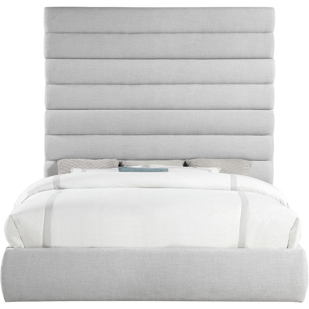 Adam Grey Linen Textured Fabric King Bed. Picture 2