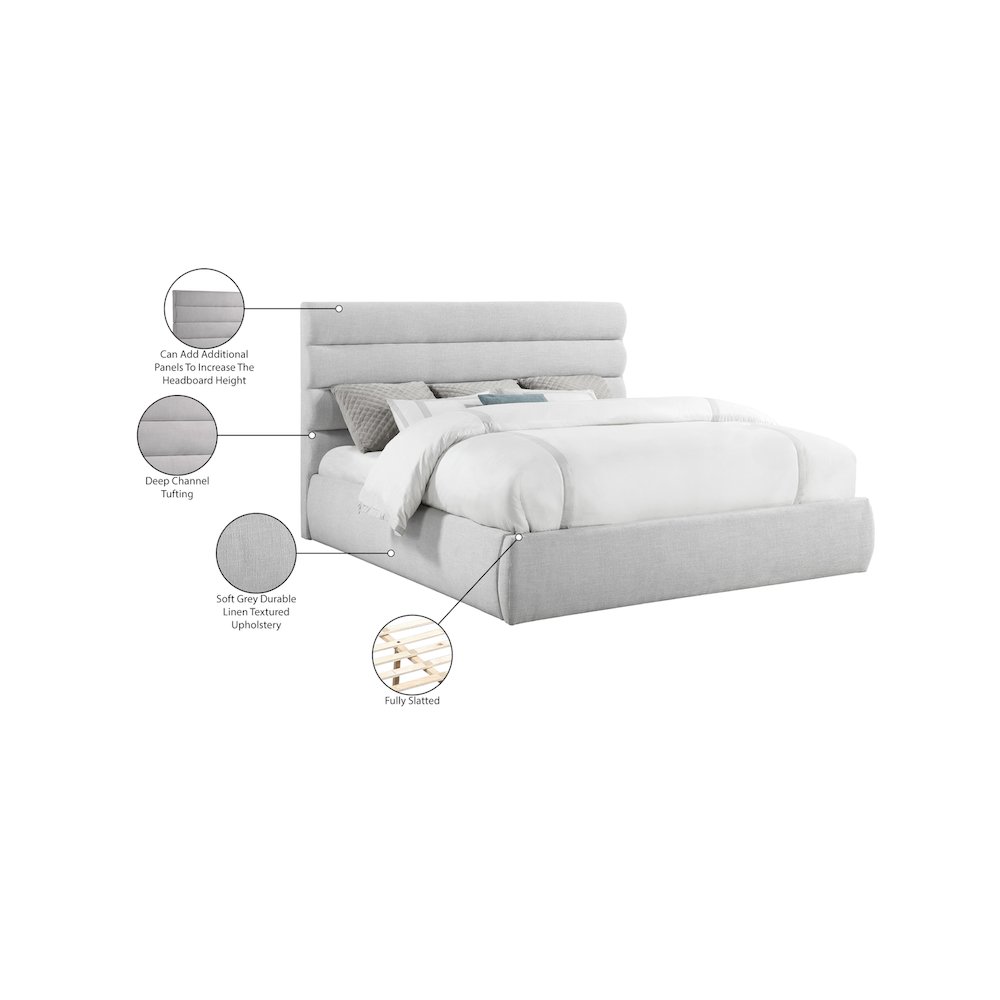 Adam Grey Linen Textured Fabric King Bed. Picture 9