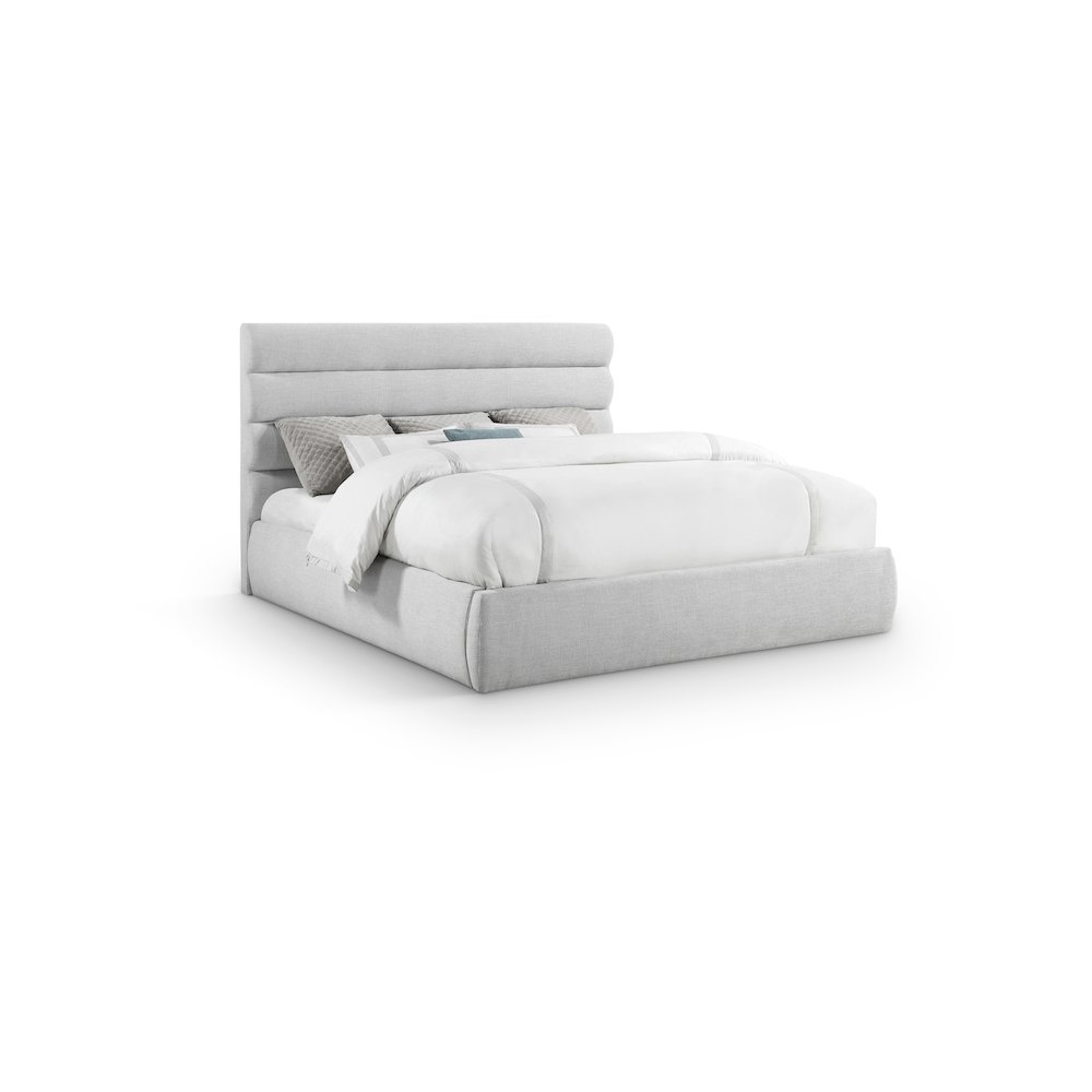 Adam Grey Linen Textured Fabric King Bed. Picture 1