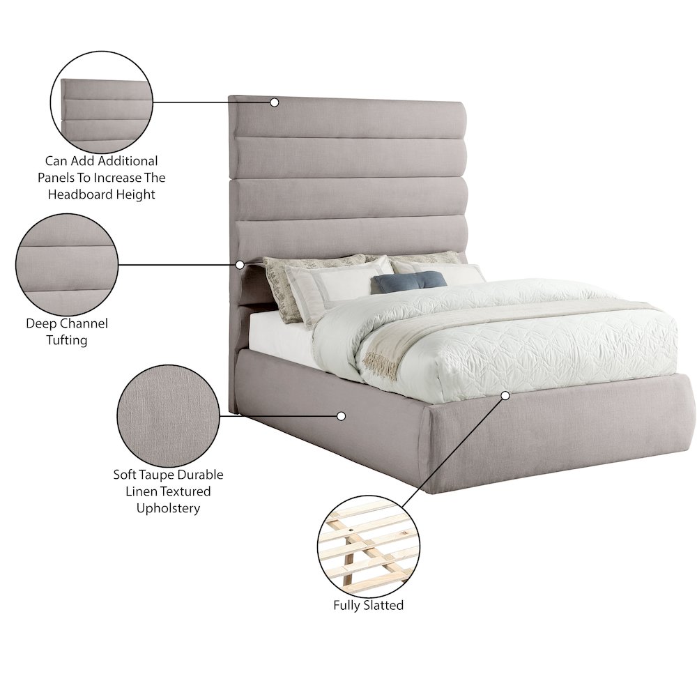 Adam Taupe Linen Textured Fabric Full Bed. Picture 9