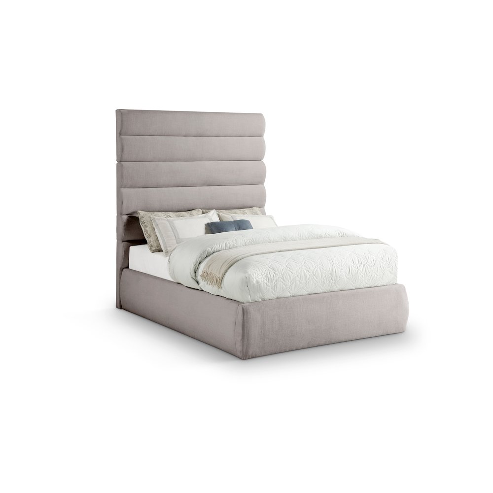 Adam Taupe Linen Textured Fabric Full Bed. Picture 1