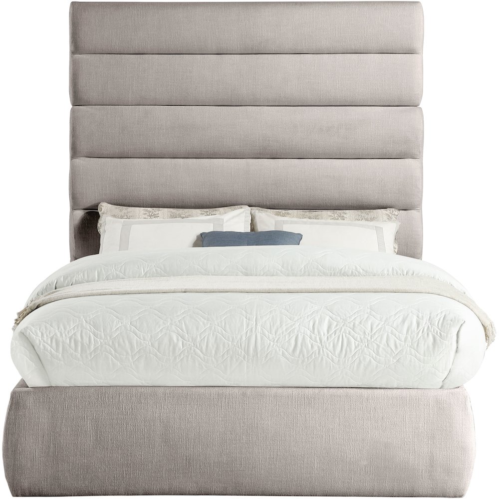 Adam Taupe Linen Textured Fabric Full Bed. Picture 2
