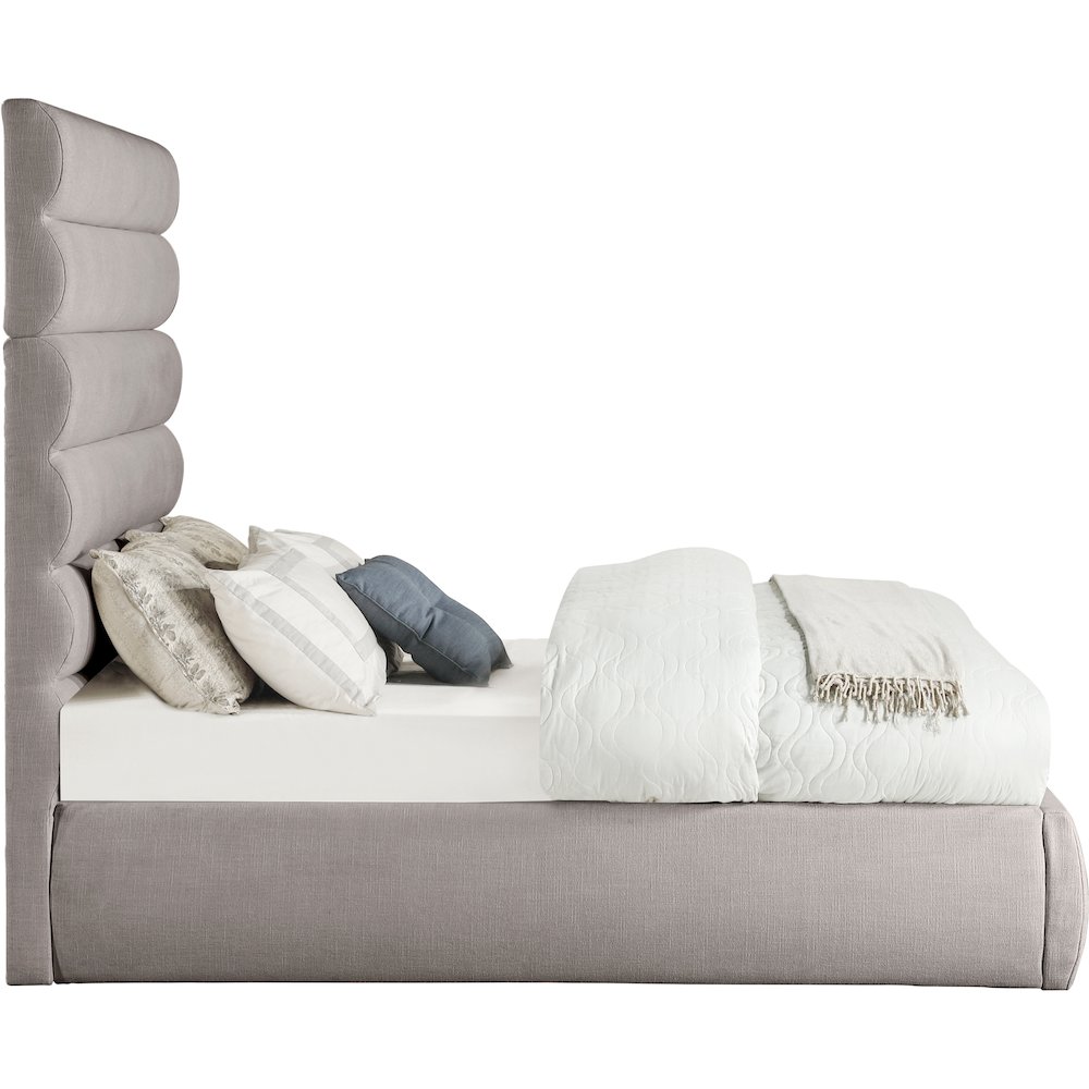 Adam Taupe Linen Textured Fabric Full Bed. Picture 3