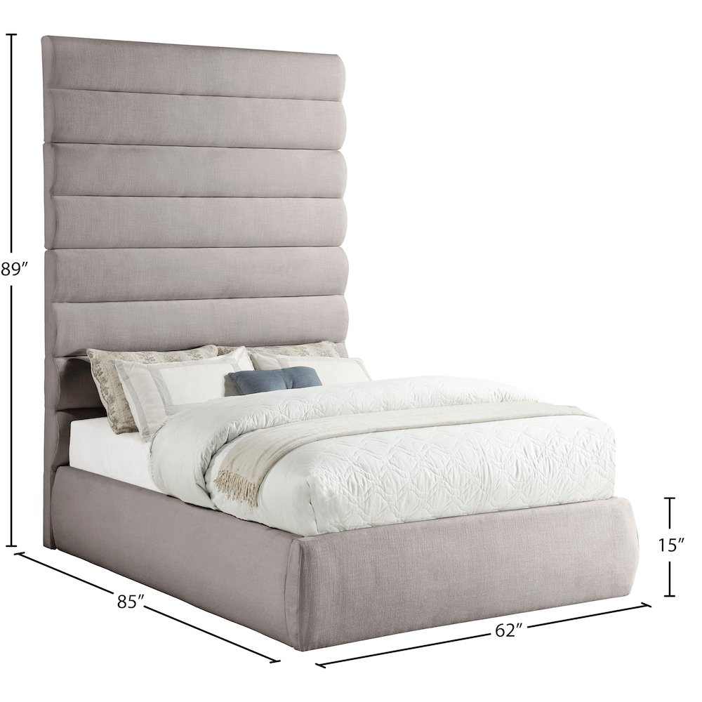 Adam Taupe Linen Textured Fabric Full Bed. Picture 8