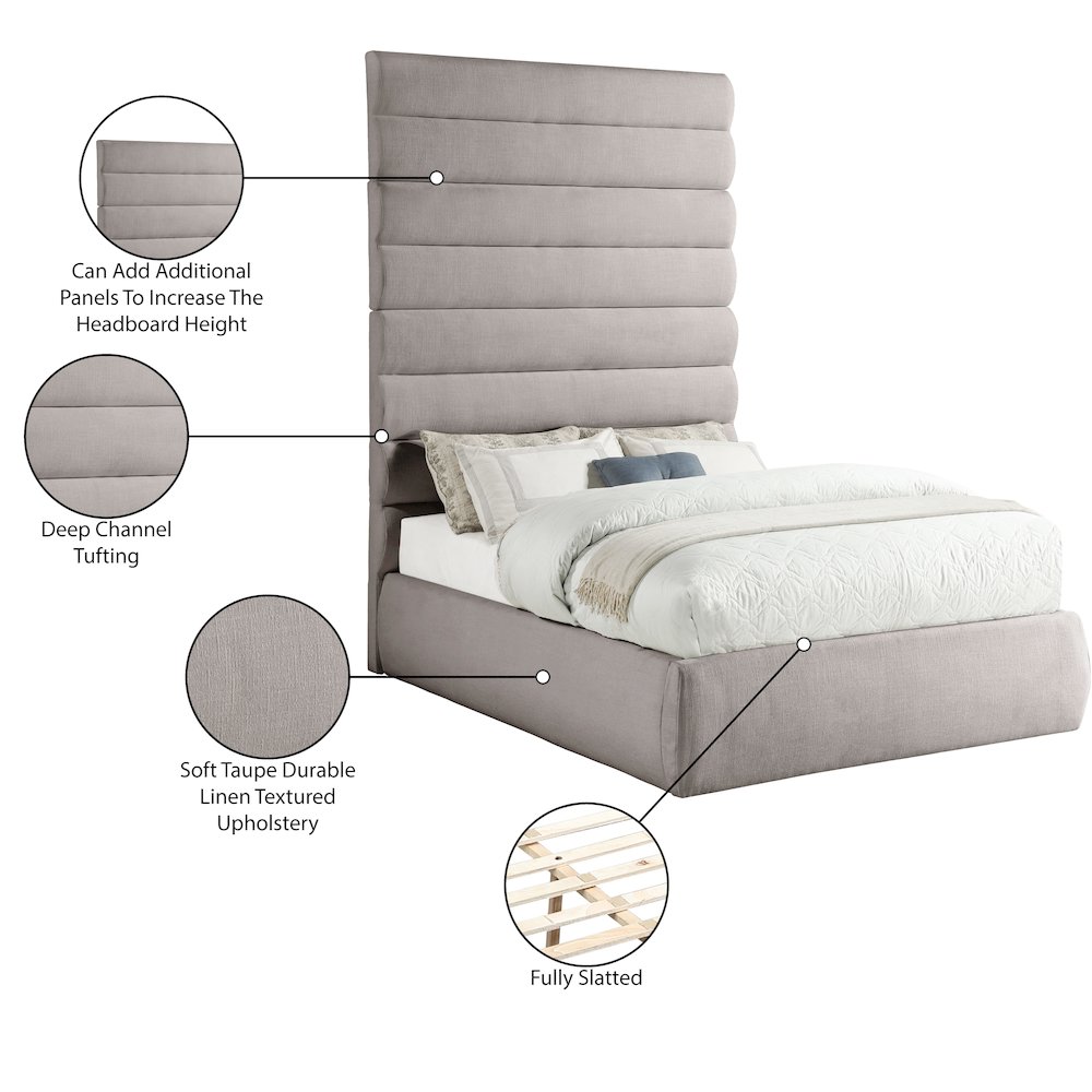 Adam Taupe Linen Textured Fabric Full Bed. Picture 9