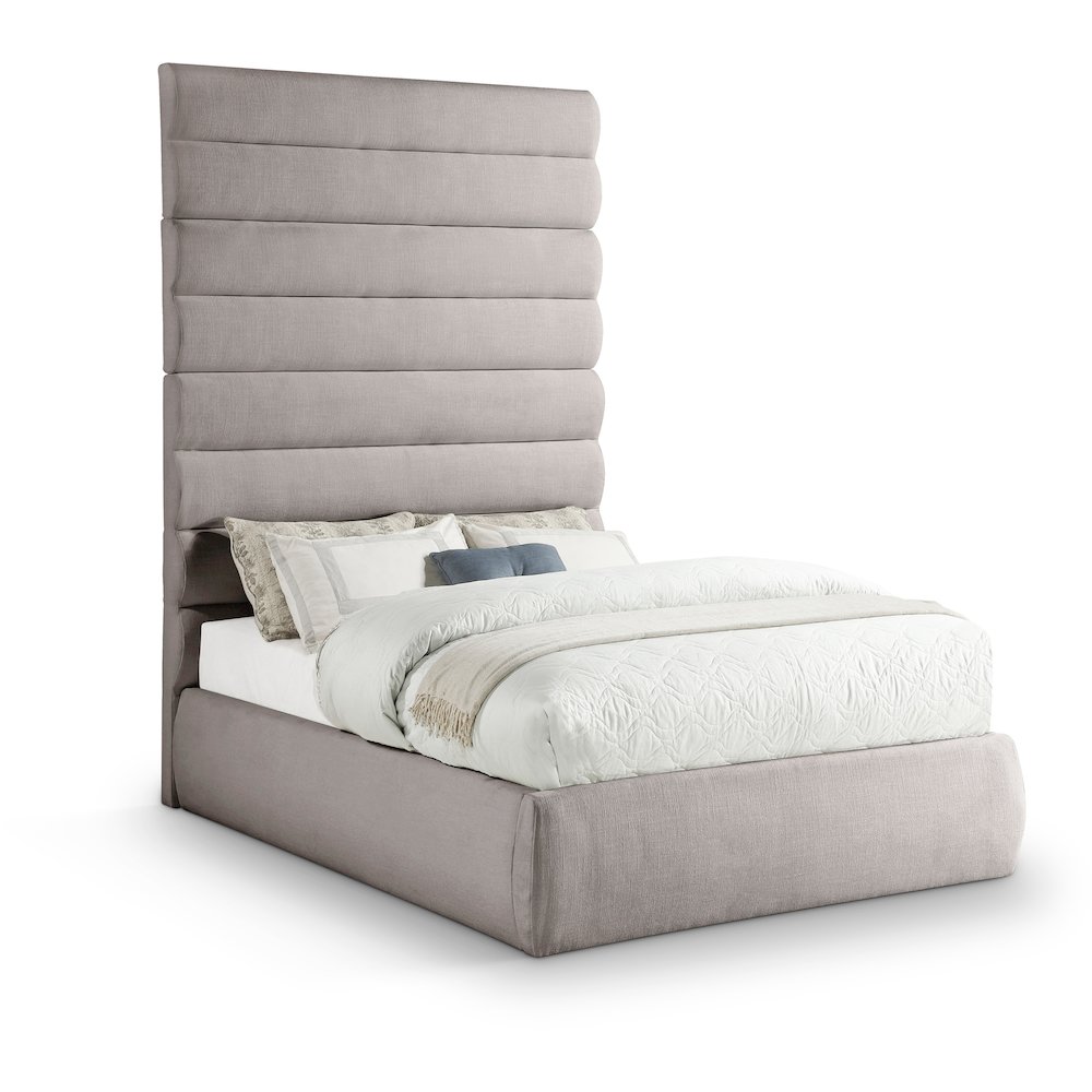 Adam Taupe Linen Textured Fabric Full Bed. Picture 1