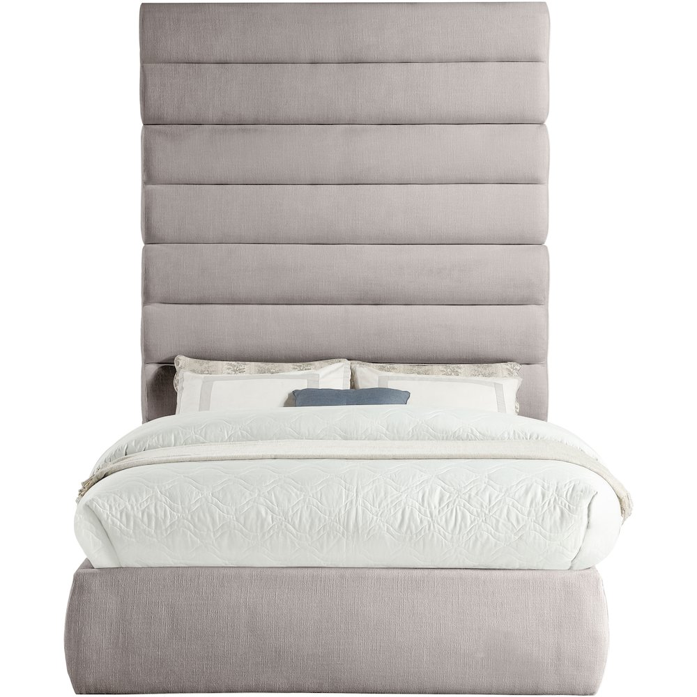 Adam Taupe Linen Textured Fabric Full Bed. Picture 2