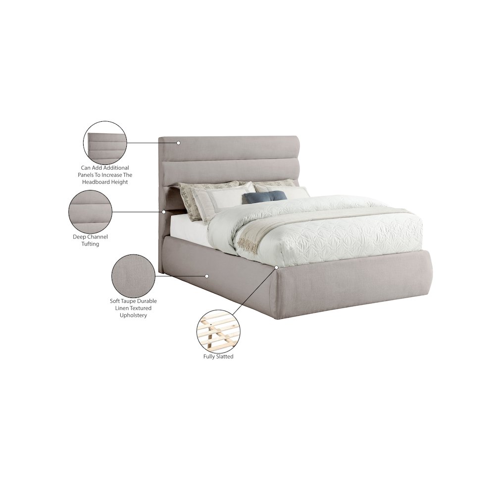 Adam Taupe Linen Textured Fabric Full Bed. Picture 9