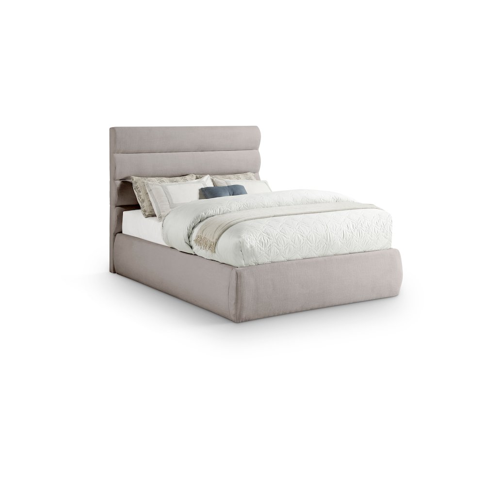 Adam Taupe Linen Textured Fabric Full Bed. Picture 1