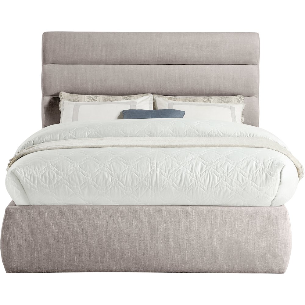 Adam Taupe Linen Textured Fabric Full Bed. Picture 2