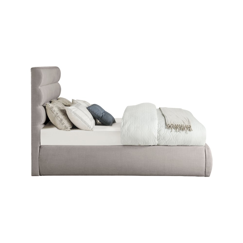 Adam Taupe Linen Textured Fabric Full Bed. Picture 3