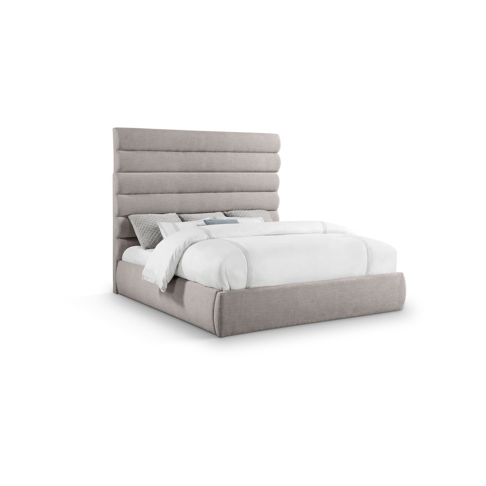 Adam Taupe Linen Textured Fabric King Bed. Picture 1