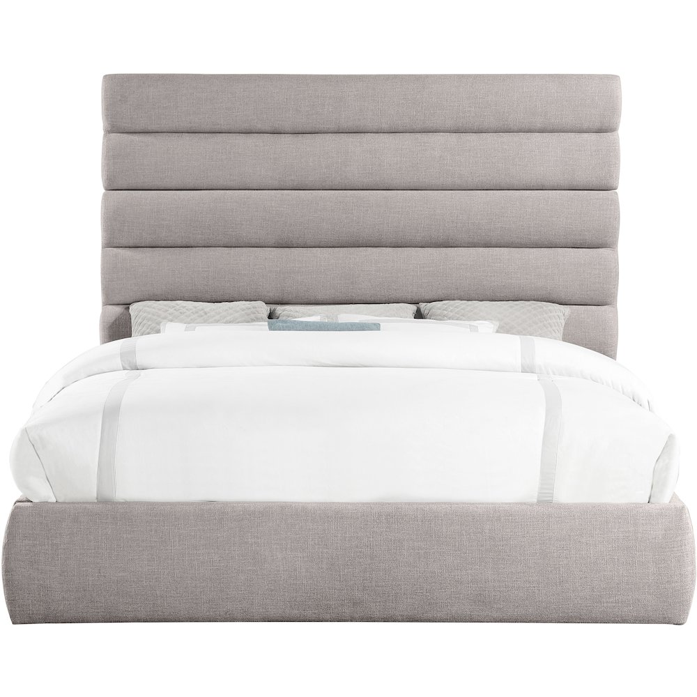 Adam Taupe Linen Textured Fabric King Bed. Picture 2