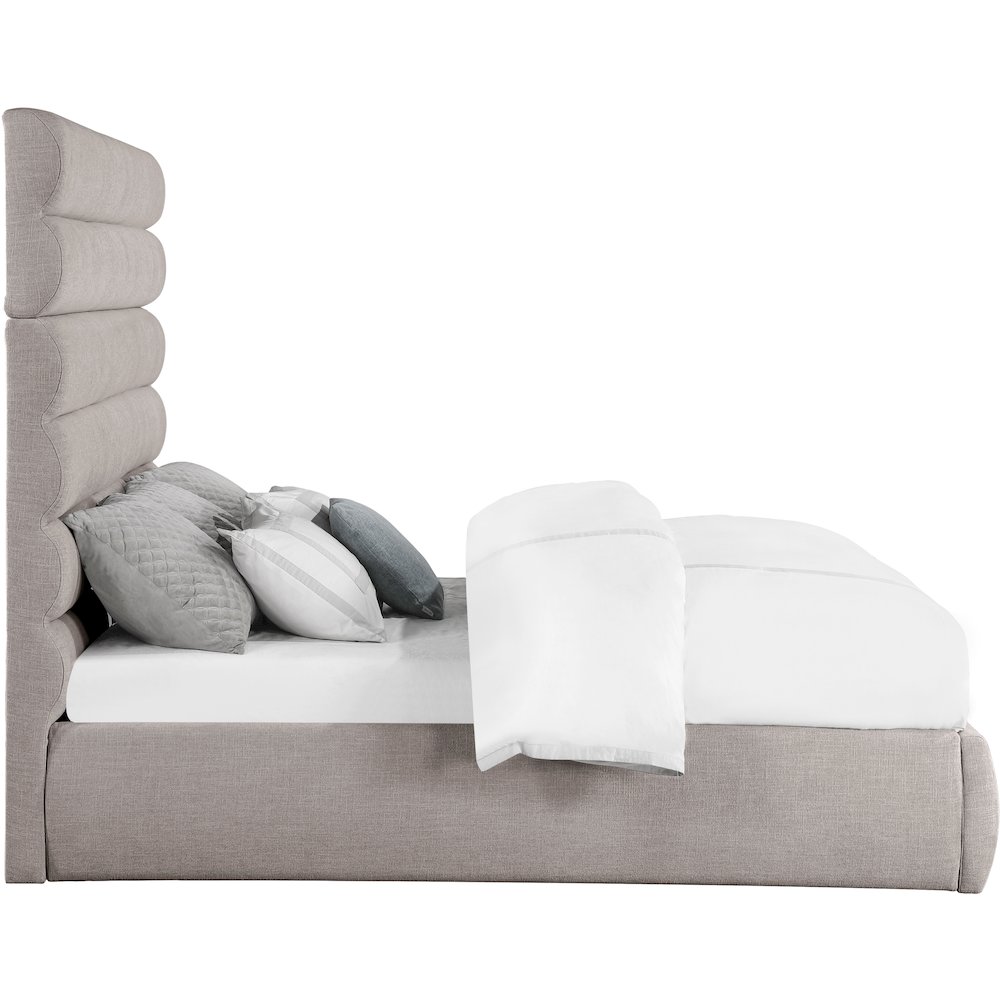 Adam Taupe Linen Textured Fabric King Bed. Picture 3